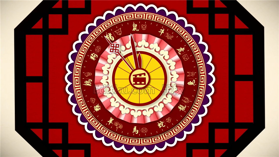 2020中国农历新年宣传片头十二生肖转盘折扇剪纸动画制作中文AE模板_第1张图片_AE模板库