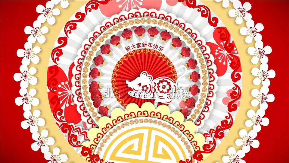 2020中国农历新年宣传片头十二生肖转盘折扇剪纸动画制作中文AE模板_第3张图片_AE模板库