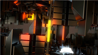 原创AE模板科幻三维机械隧道立方体城市穿梭霓虹灯LOGO演绎
