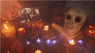 AE模板制作4K分辨率恐怖坟墓南瓜骷髅头骨万圣节派对聚会照片动画