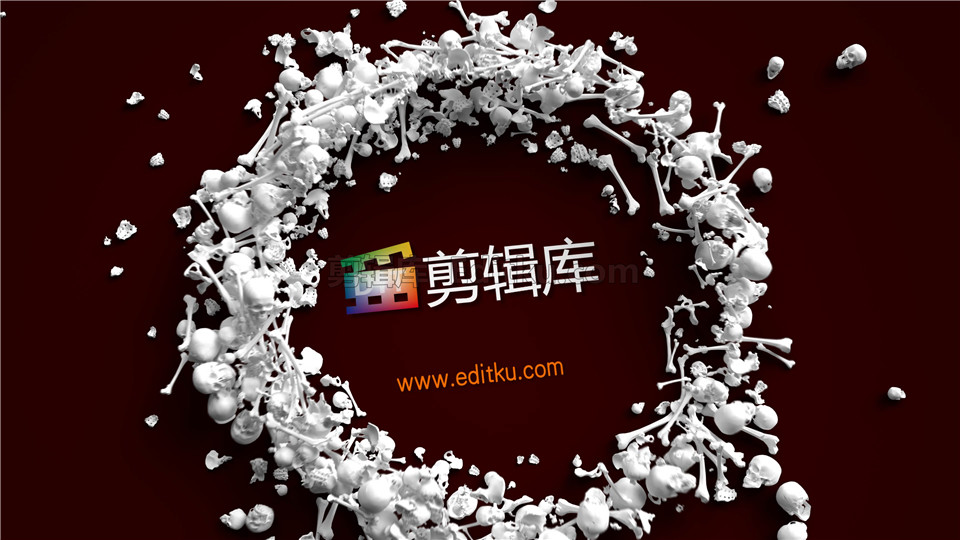 中文AE模板万圣节主题节日邀请惊悚白骨堆中出标志片头动画效果_第3张图片_AE模板库
