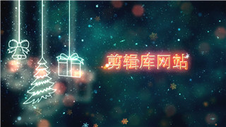 中文AE模板圣诞节雪花飘飞圣诞树旁显现荧光文字片头演绎视频