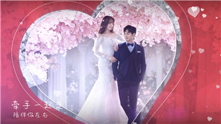 中文AE模板制作充满美好粉红爱心形状婚礼请柬电子相册展示视频