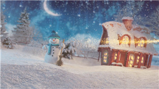 原创AE模板唯美夜景冰天雪地充满圣诞节气氛LOGO演绎动画
