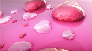 原创AE模板制作3D立体浪漫粉红色情人节水晶心形标志揭示效果