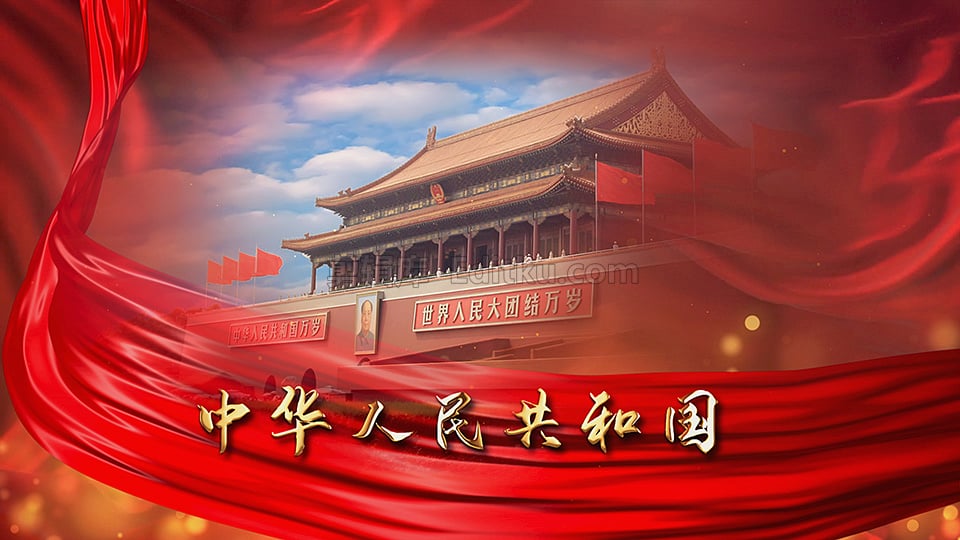 中文AE模板72周年国庆节党政通用红色丝绸图文标题动画_第3张图片_AE模板库