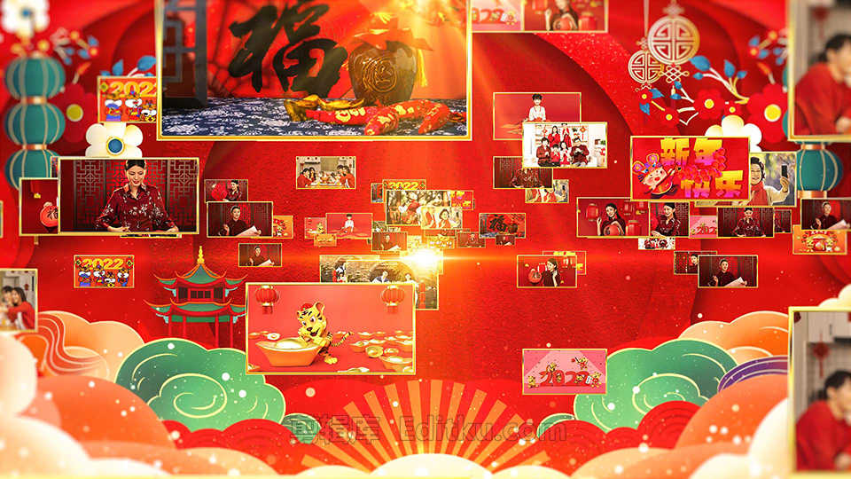 恭贺2022虎年春节合家团圆相册幻灯片视频中文AE模板_第3张图片_AE模板库