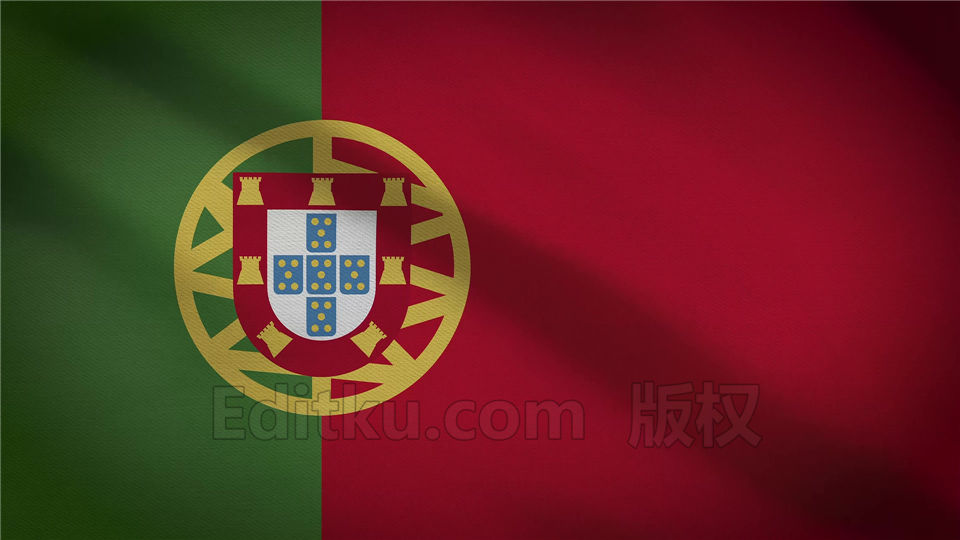 葡萄牙国旗LED背景动态视频素材4K分辨率效果纺织布纹理 第1张