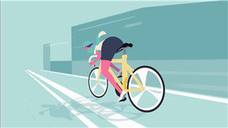 户外锻炼健身运动者斑马线赛道高速骑自行车卡通动画背景视频