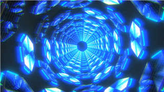 霓虹灯方块隧道科技炫酷蓝色LED背景闪烁循环转动VJ视频素材