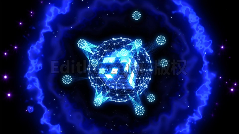爆炸能量光波LED蓝色科技霓虹球体动态空间VJ酒吧视频素材 第1张