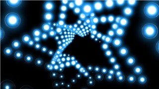 炫蓝色五角型冲击视觉隧道穿梭LED霓虹光斑粒子VJ音乐背景素材
