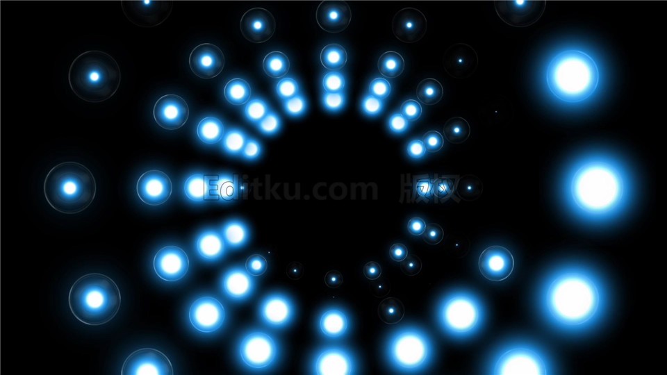 LED蓝色背景粒子光斑节奏闪动循环旋转穿梭VJ素材 第3张