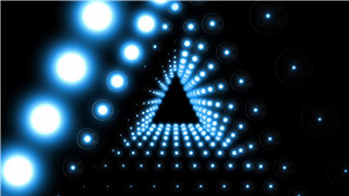 炫丽蓝色光斑闪烁三角型空间隧道循环前进LED粒子VJ素材
