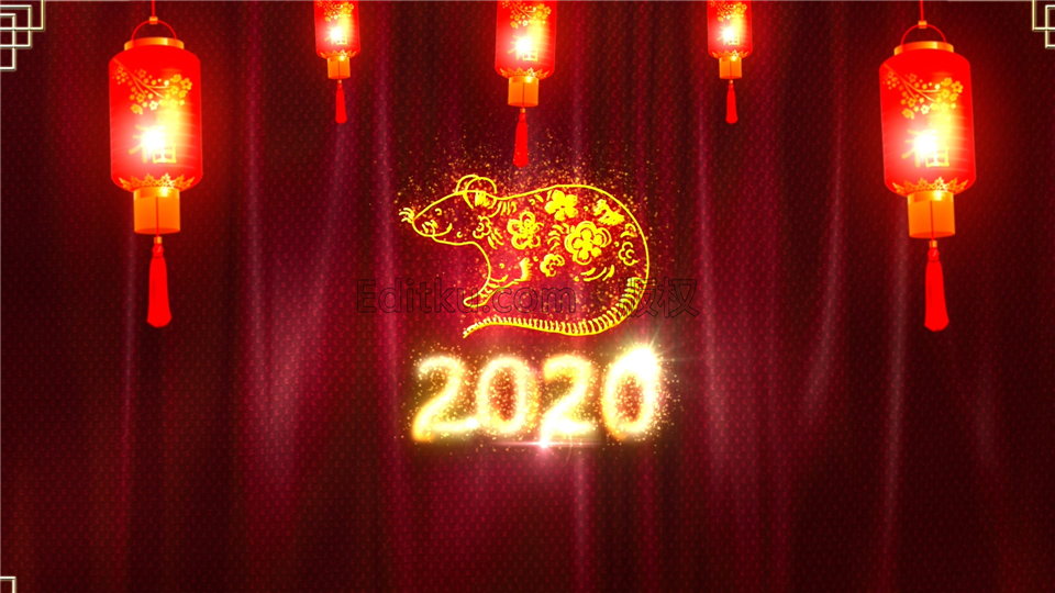 AE模板制作2020鼠年生肖布花纹粒子光效新年喜庆视频片头动画 第2张