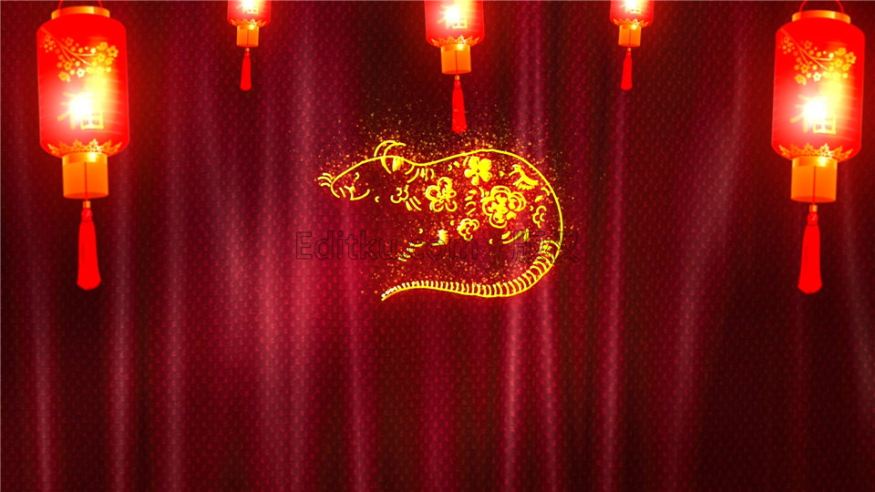 原创PR模板2020生肖鼠年布花纹粒子光效动画新年喜庆视频片头 第2张