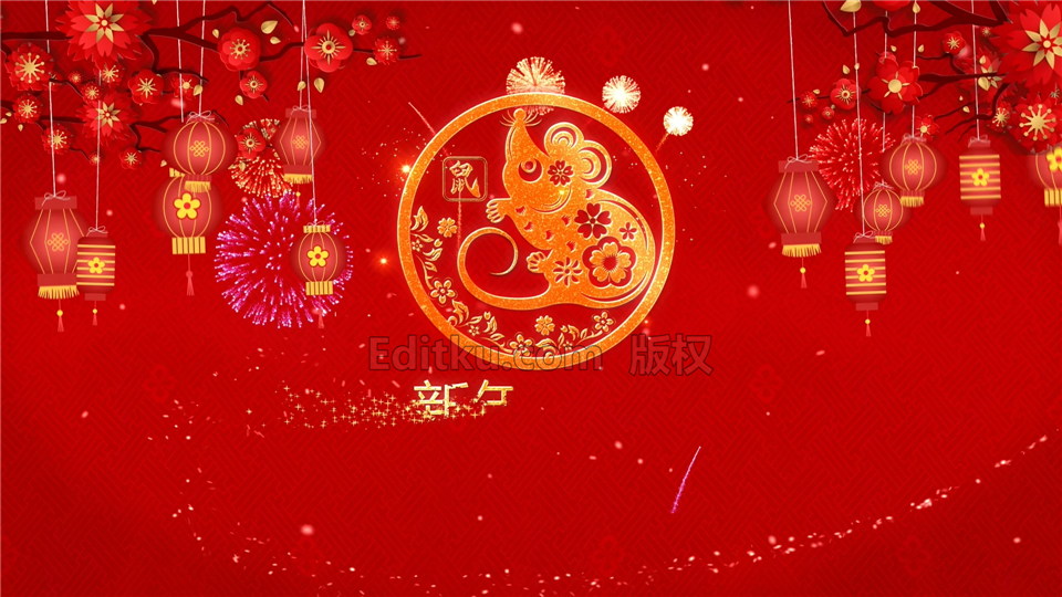 中文AE模板鼠年2020庆祝新年祝福语红色喜庆灯笼烟花视频片头制作_第3张图片_AE模板库