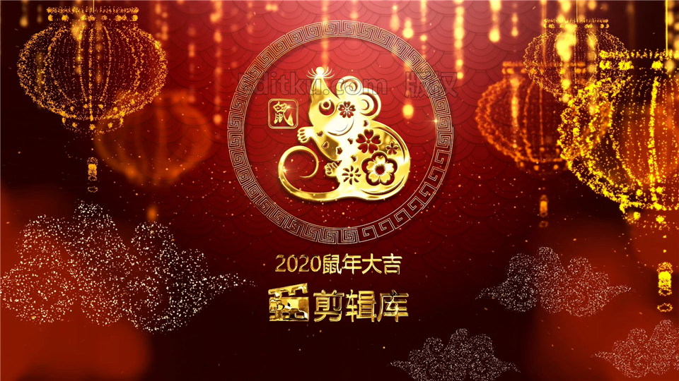 中文AE模板金色粒子效果灯笼祥云中国元素新年视频拜年片头效果制作_第4张图片_AE模板库