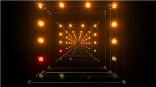 VJ视频素材下载闪烁矩形灯组隧道视觉效果黄色霓虹灯发光