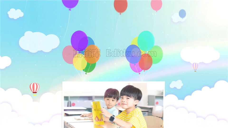 原创AE模板卡通天空彩色气球欢快儿童节相册视频小孩学生照片_第2张图片_AE模板库