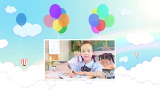 原创AE模板卡通天空彩色气球欢快儿童节相册视频小孩学生照片