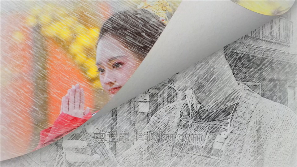 中文AE模板素描艺术感翻页动画展示照片效果幻灯片相册视频_第3张图片_AE模板库