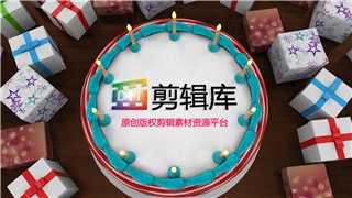 中文AE模板庆祝生日欢乐派对蜡烛奶油蛋糕礼物标志展示动画