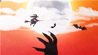 中文PR模板邪恶骷髅蝙蝠黑暗鬼手月圆之夜魔法师女巫飞行万圣节片头