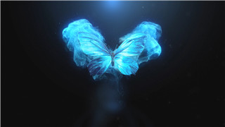 中文PR模板蝴蝶飞舞扩散炸开磷光消散显出logo展示视频