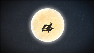 中文PR模板万圣节南瓜鬼脸乌鸦黑猫女巫飞过月球节假日宣传