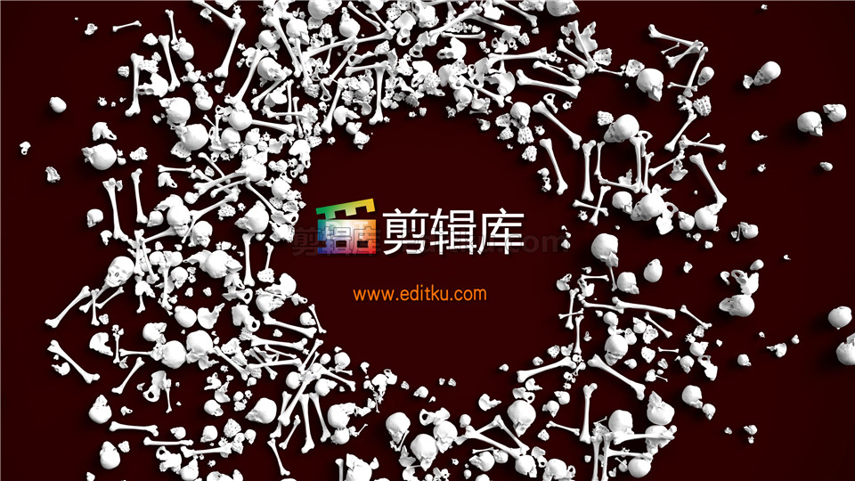 中文AE模板万圣节主题节日邀请惊悚白骨堆中出标志片头动画效果_第4张图片_AE模板库