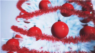 原创PR模板制作美好喜庆鲜红条带缠绕圣诞树节日宣传LOGO动画