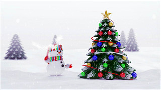 原创AE模板卡通雪人圣诞树神秘节日礼物盒水晶球标志展示动画