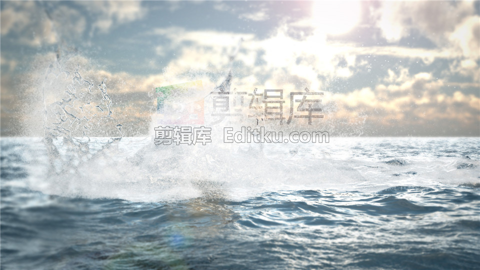 中文AE模板制作鲸鱼跃出海面后在浪花中揭示出LOGO开场动画_第3张图片_AE模板库
