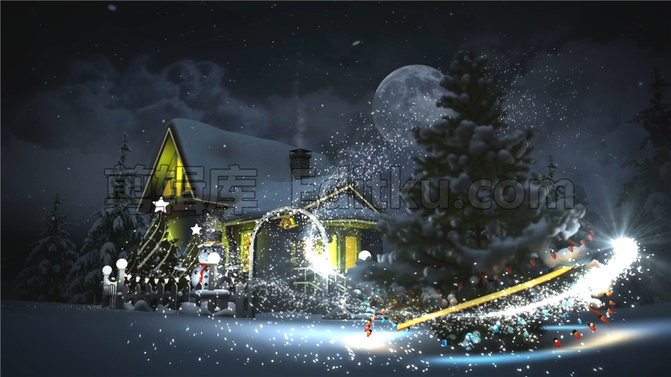 中文AE模板圣诞节圣诞树星星飞穿梭飞舞粒子光效文字片头展示_第3张图片_AE模板库