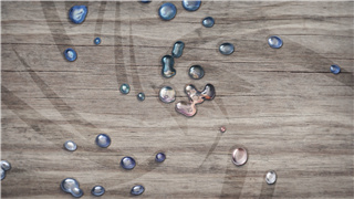 中文AE模板明亮木板上水滴从四面八方汇聚揭示标志演绎动画
