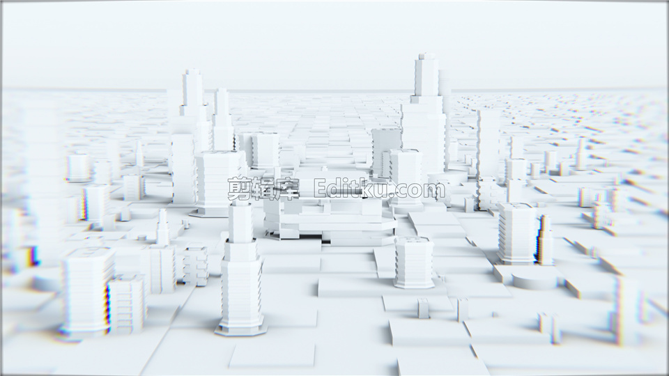 中文AE模板4K分辨率三维图形白模抽象城市建筑标志演绎动画效果 第1张