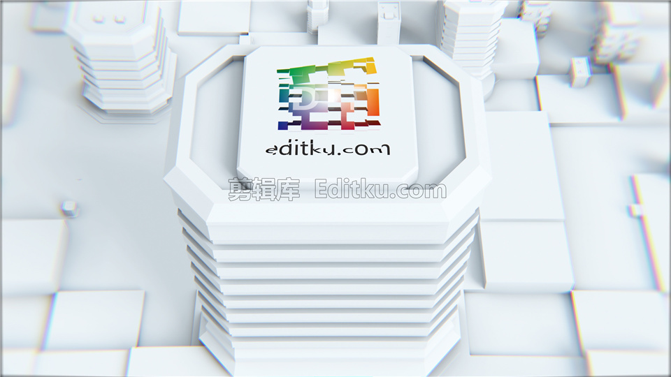 中文AE模板4K分辨率三维图形白模抽象城市建筑标志演绎动画效果 第3张