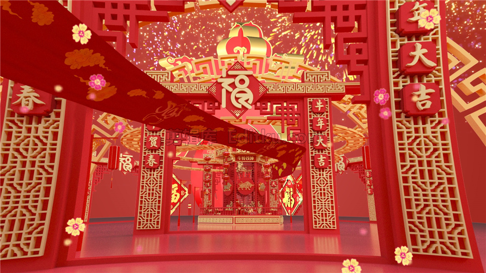 中文AE模板祝福2021牛年大吉春节三维场景主题片头动画视频制作_第2张图片_AE模板库