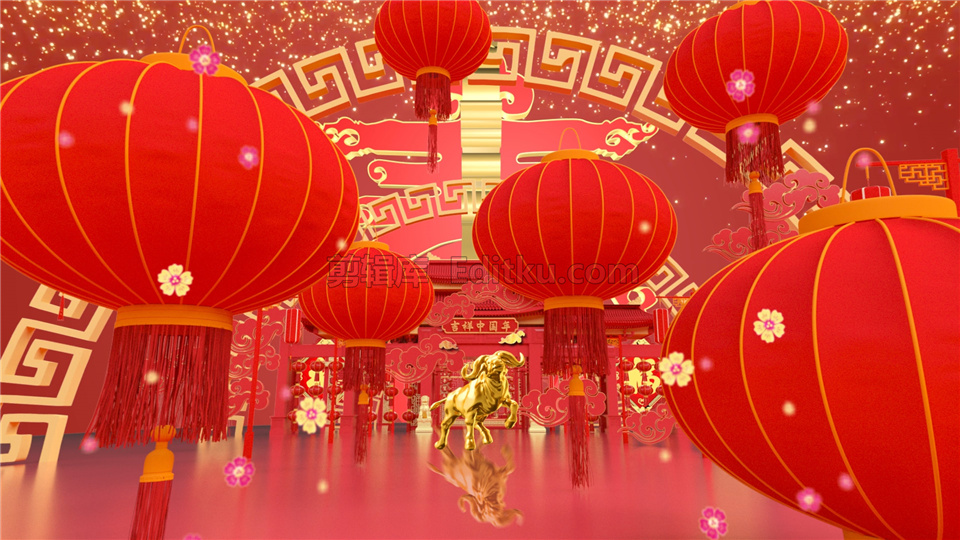 中文AE模板祝福2021牛年大吉春节三维场景主题片头动画视频制作_第1张图片_AE模板库