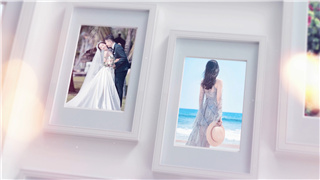 原创AE模板唯美光斑白色相框婚礼照片展示情人节幻灯片动画视频