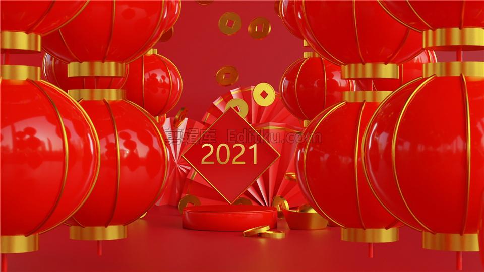 原创AE模板红色灯笼牛年贺岁2021中国新年元宵节开场片头视频动画_第2张图片_AE模板库