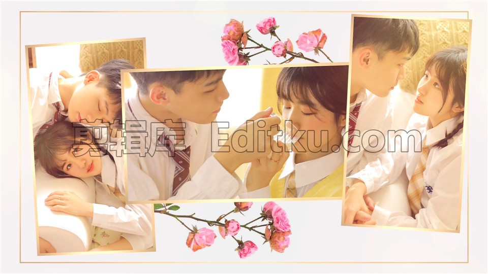 中文PR模板情人节浪漫相框婚礼相册鲜花绿叶幸福干净简洁电子相册 第2张