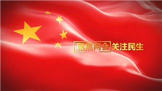 中文PR模板全国两会国旗飘扬党政宣传水墨晕染文艺风格图文展示