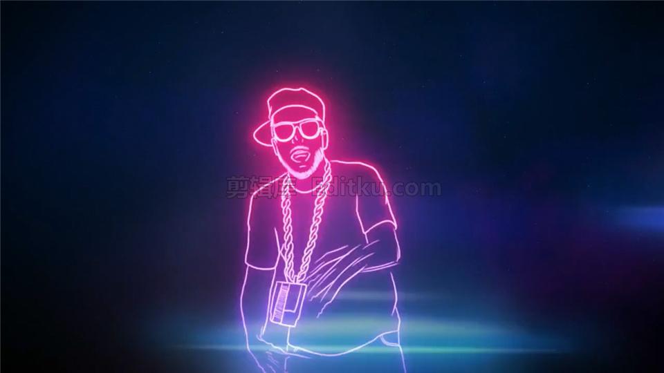 霓虹灯条线性人物角色激情动感动画酒吧打碟说唱舞者背景视频素材 第3张