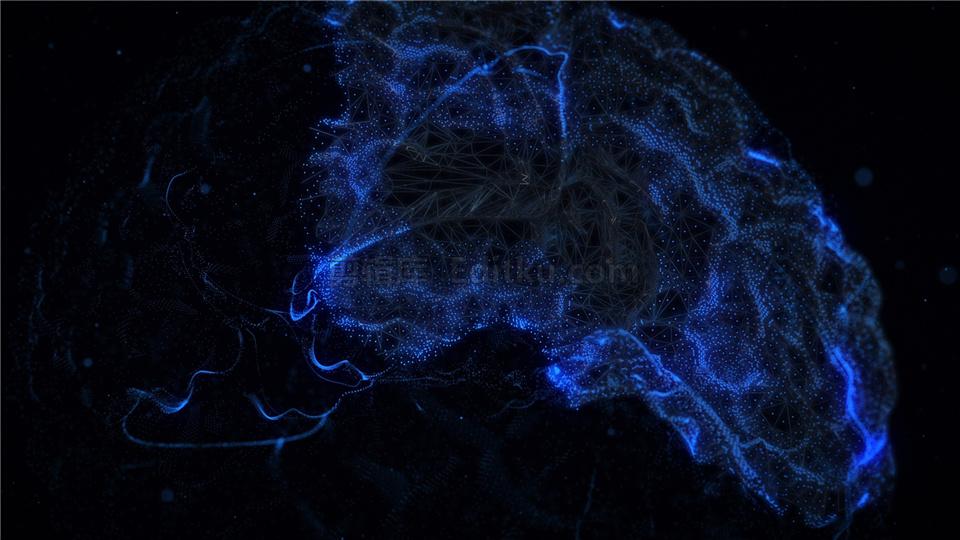中文AE模板抽象线条桥接流动荧光蓝点大脑状结构科技LOGO动画 第1张
