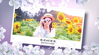 中文AE模板唯美花朵间温情有爱照片展示动画相册幻灯片