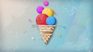 中文PR模板六一儿童节炫彩彩冰淇淋涂刷揭示LOGO动画