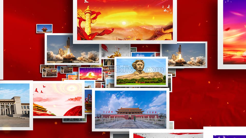 中文AE模板2021中国共产党建党一百周年党政图片汇聚片头动画 第3张