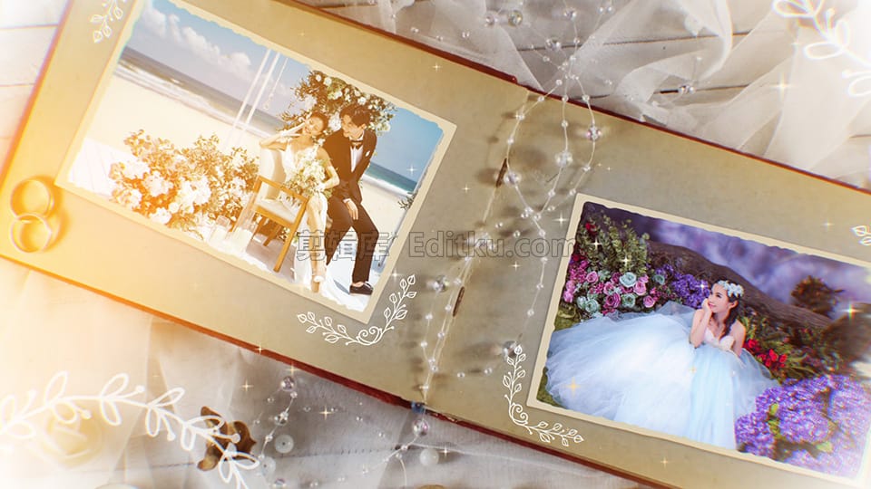 中文AE模板美丽花纹相框装饰婚礼照片相册幻灯片展示动画 第4张